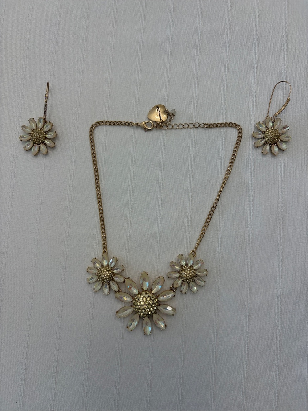 Betsey Johnson Gold-Tone White Opal Flower Necklace & Earring Set